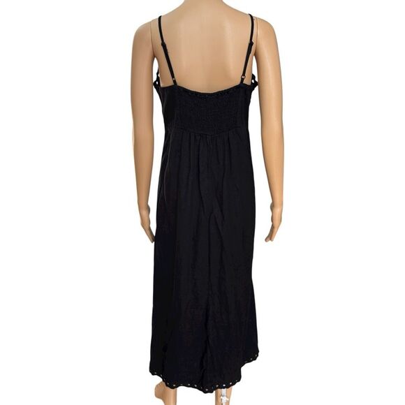 Old Navy linen blend black cami dress smocked back size M - Picture 3 of 7